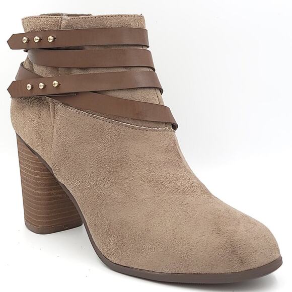 Material Girl Shoes - Material Girl Women Block Heel Ankle Booties Mini Size US 11M Taupe Faux Suede